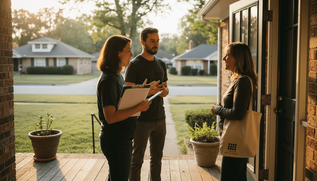 Professional Grant America Field Operations canvassers conducting door-to-door voter outreach during daytime