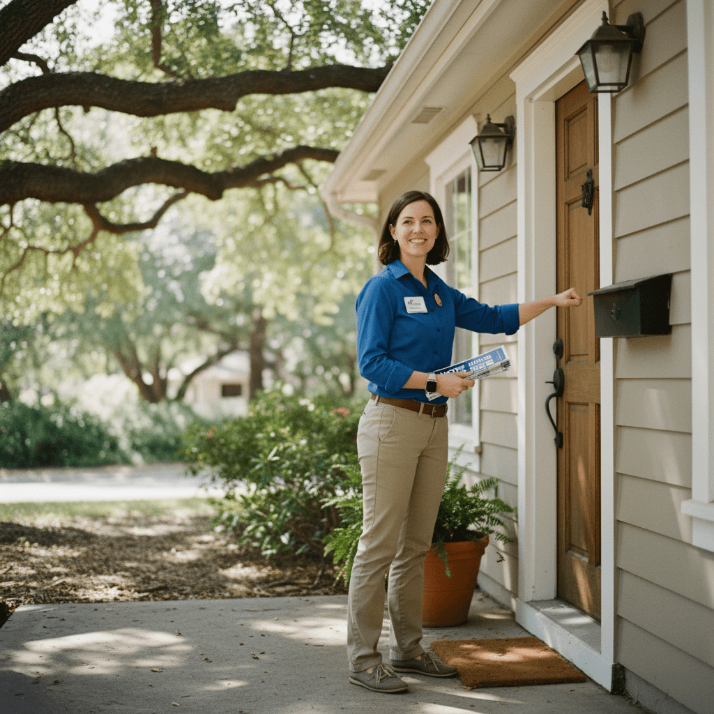 Canvasser conducting door-to-door outreach at a residential home